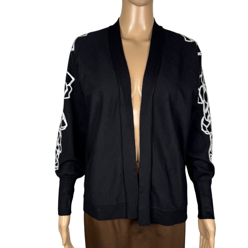 New Chico's Soutache Open Front Black Cardigan Size 0 US S